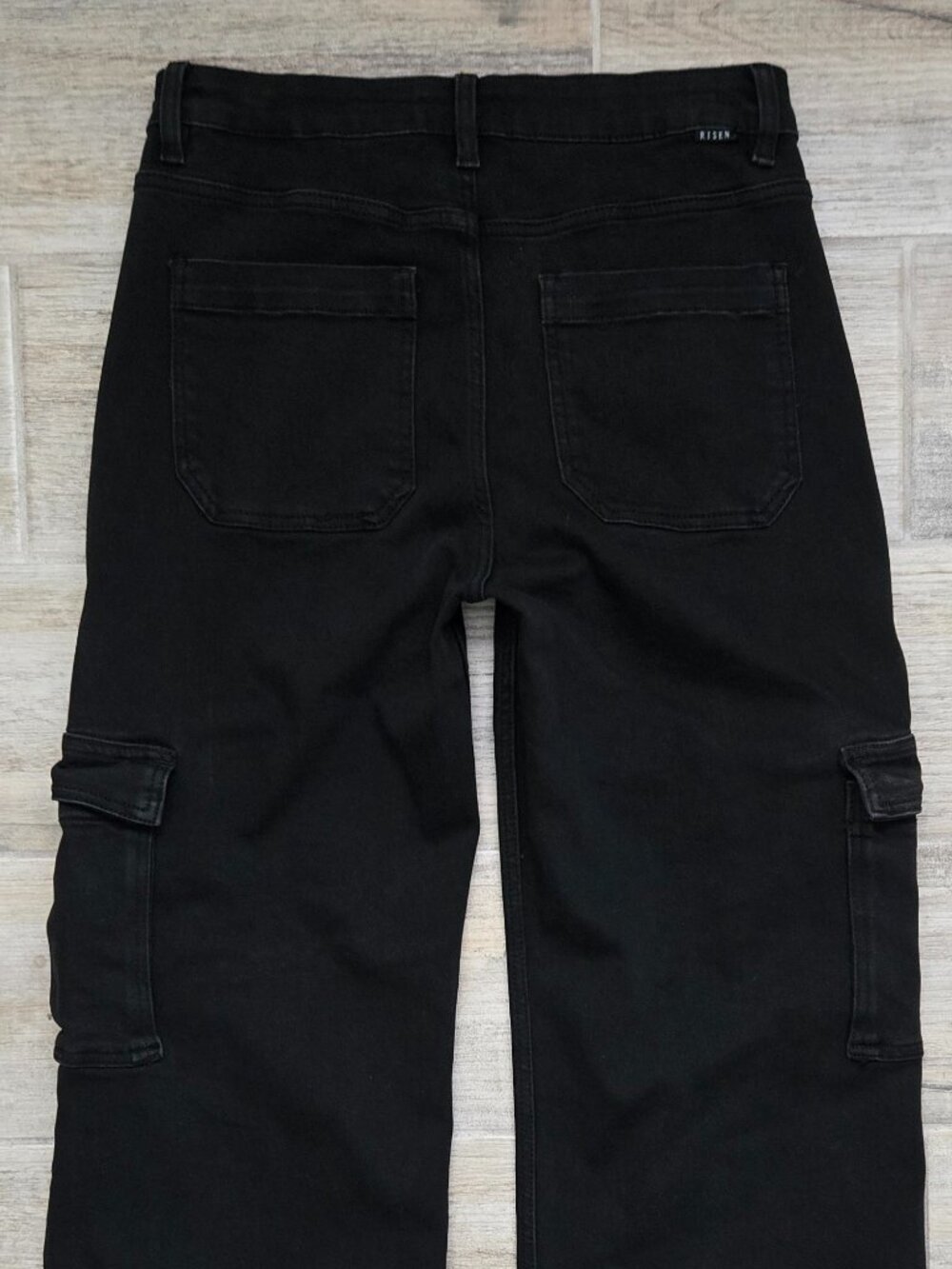 Risen Black Wide Leg Cargo Jeans Womens Stretch Denim Flap Pocket High Rise 30 - Picture 4 of 7